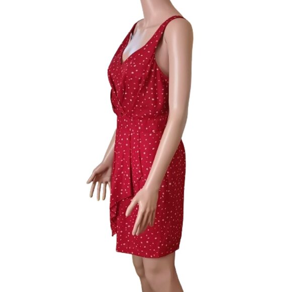 BCBG Polka Dot Layered Mini Dress 6 Rust V-Neck Sleeveless Fully Lined - Picture 2 of 7